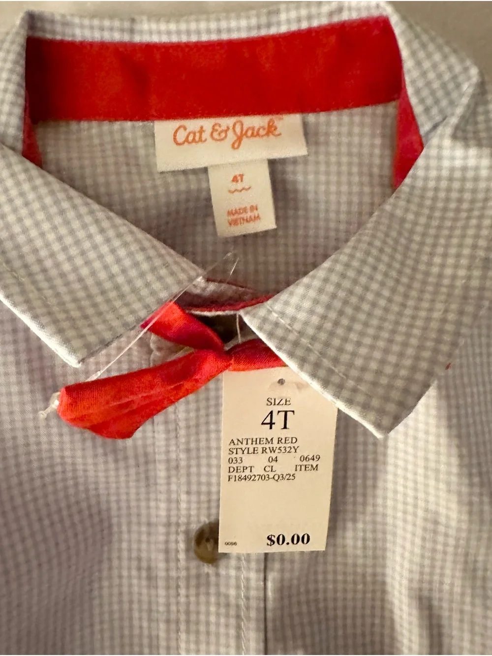 Cat & Jack Light Blue Button-Up Shirt with Light Wash Jeans and Red Suspenders